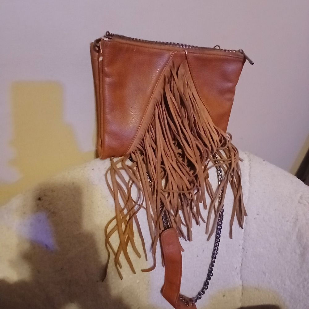 Fringe Tan Leather Crossbody Bag